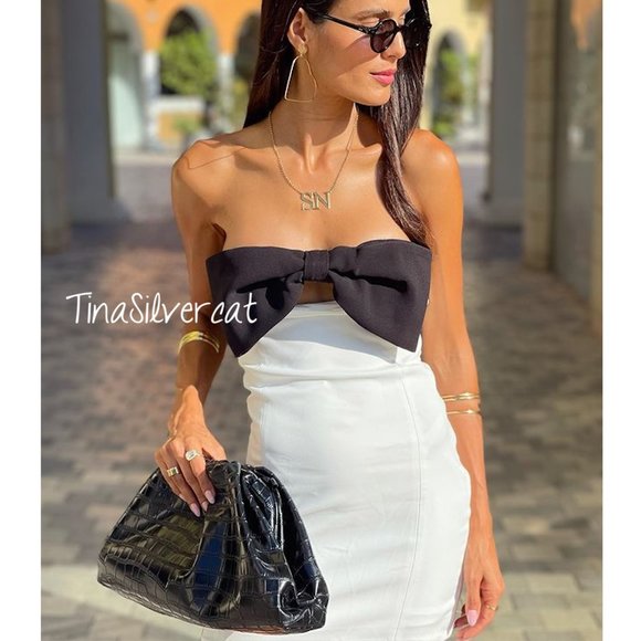 BLOGGER'S FAVE! Zara Strapless Bow Mini Dress White Black NWT - Picture 12 of 17